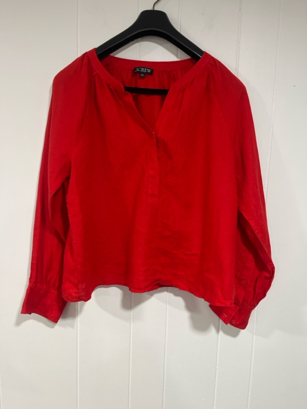J. Crew Bright linen Split-Neck Peasant Popover Blouse XL Relaxed Top - Picture 3 of 11
